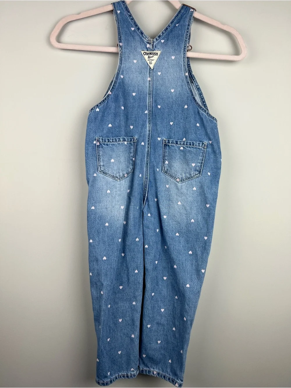 OshKosh B'gosh Blue Denim Overalls with Pink Heart Print
